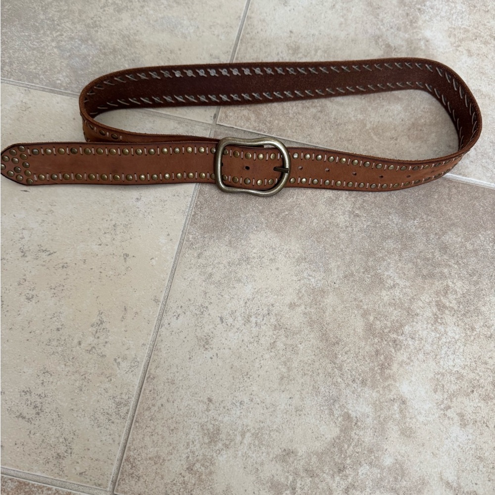 We The Free Brown Leather Belt with Brass Accents - Picture 2 of 6